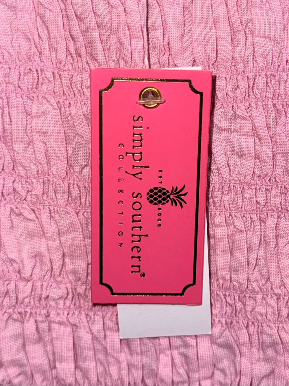 NWT Simply Southern Pink Smocked Square-Neck Puff Sleeve Scalloped Blouse-S - Picture 12 of 13